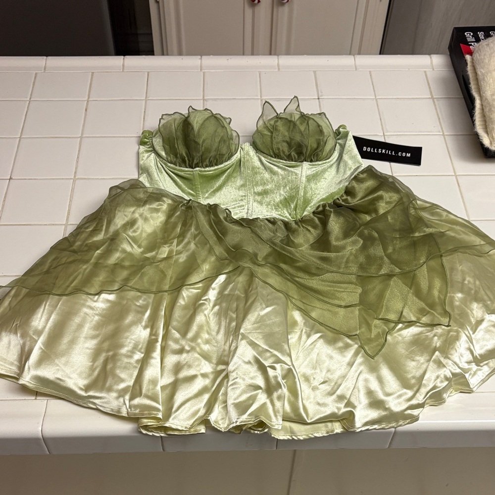 Dolls Kill Olive Green Strapless Dress